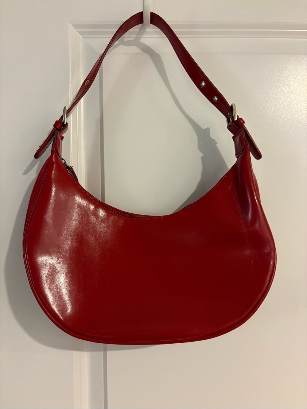 Y2K Red Shoulder Bag in a Classic Hobo Croissant Style